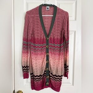 M Missoni Italy Sz 10 Fine Knit Long Chevron ZigZag Iconic Cardigan Sweater